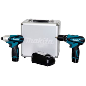 Combo LCT204 Makita Furadeira + Parafusadeira de Impacto + Aspirador de Pó Portátil + Lanterna LED