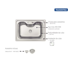 Cuba Morgana 60FX Undermount 69x49 Inox Escovado Tramontina