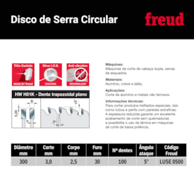Disco de Serra 300mm para Metais Não Ferrosos LU5E0500-Freud