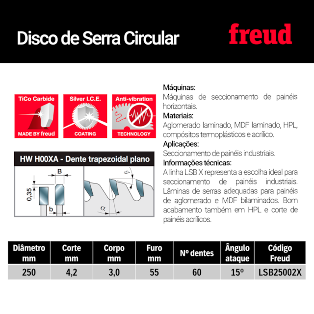Disco de Serra Circular para MDF/MDP 250mm LSB25002X - Freud - foto 3