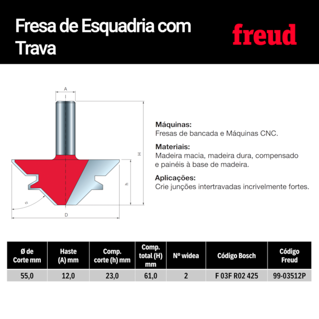 Fresa de Esquadria com Trava  99-03512P - Freud - foto 3