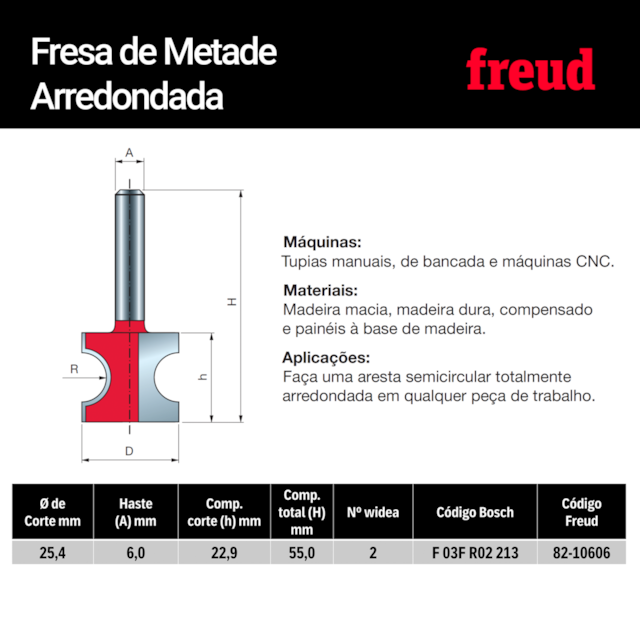 Fresa de Metade Arredondada 82-10606P - Freud - foto 3