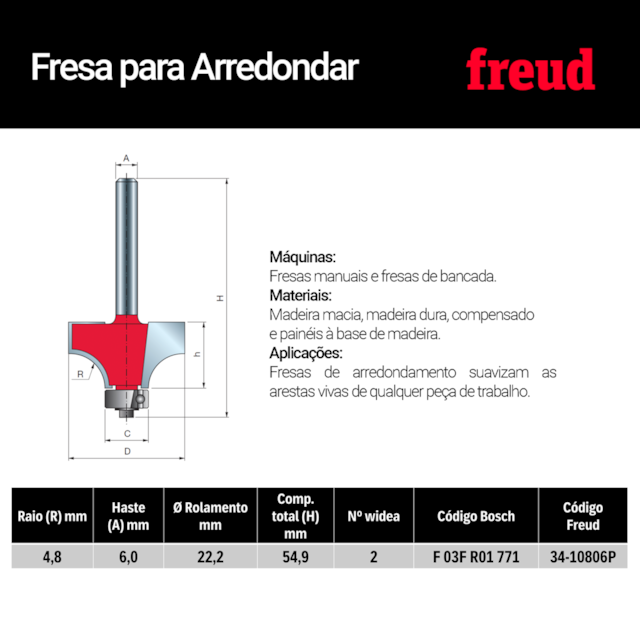 Fresa para Arredondar com Rolamento 34-10806P - Freud - foto 5