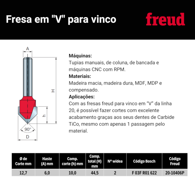 Fresa para Vinco em "V" 20-10406P - Freud - foto 3
