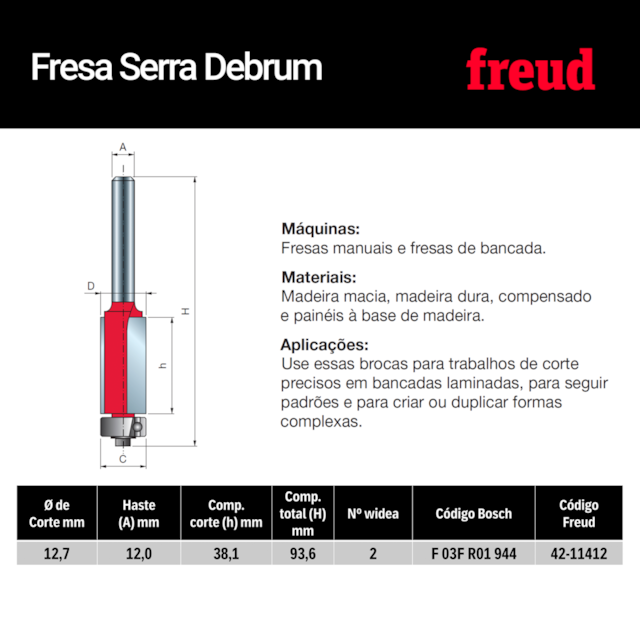 Fresa Reta Paralela com Rolamento 42-11412P - Freud - foto 3