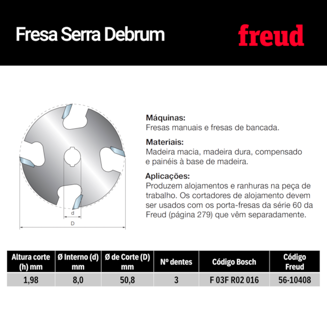 Fresa Serra Debrum para Ranhuras  56-10408P - Freud - foto 3
