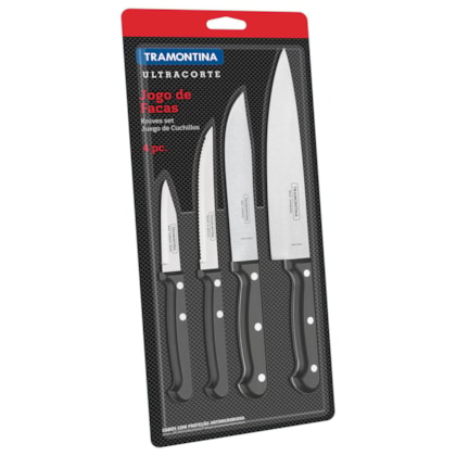 Jogo Facas Ultracorte 4pcs Inox Cabo Preto - Tramontina
