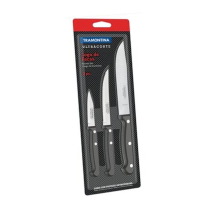 Jogo Facas Ultracorte Aço Inox Preto 3 Peças - Tramontina