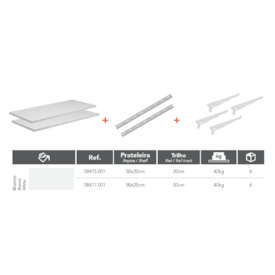 Kit Multiuso Branco - Prateleira 1,5x20x50cm - Prat-K