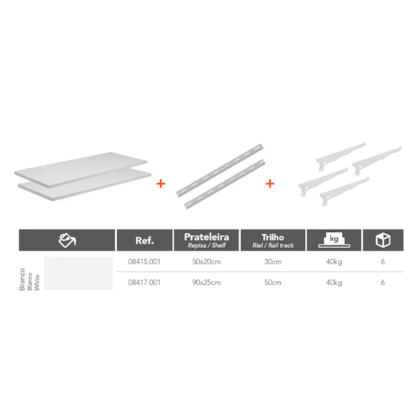 Kit Multiuso Branco - Prateleira 1,5x20x50cm - Prat-K