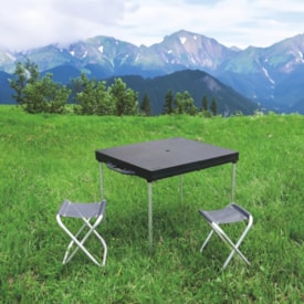Mesa Portátil Dobrável com 2 Banquetas - Preto - BEL
