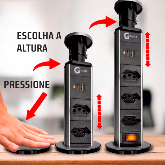 Torre De Tomada Multiplug 3 Tomadas 1 USB + 1 USB-C - Gpower - foto 2