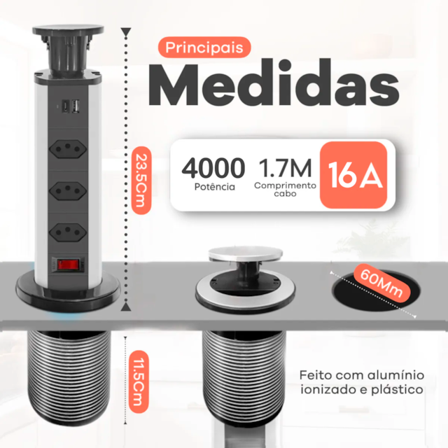 Torre De Tomada Multiplug 3 Tomadas 1 USB + 1 USB-C - Gpower - foto 3